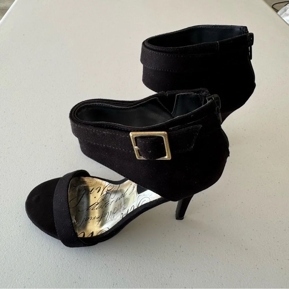 Material Girl Black Ankle Strap Heels size 6
